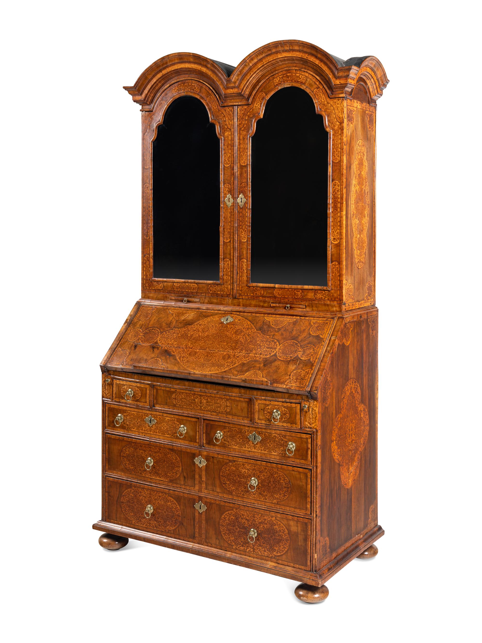 A William and Mary Walnut and Marquetry Bureau Cabinet