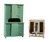 A Green Painted Miniature Step-Back Cupboard and a White-Painted Miniature Wardrobe Cabinet
