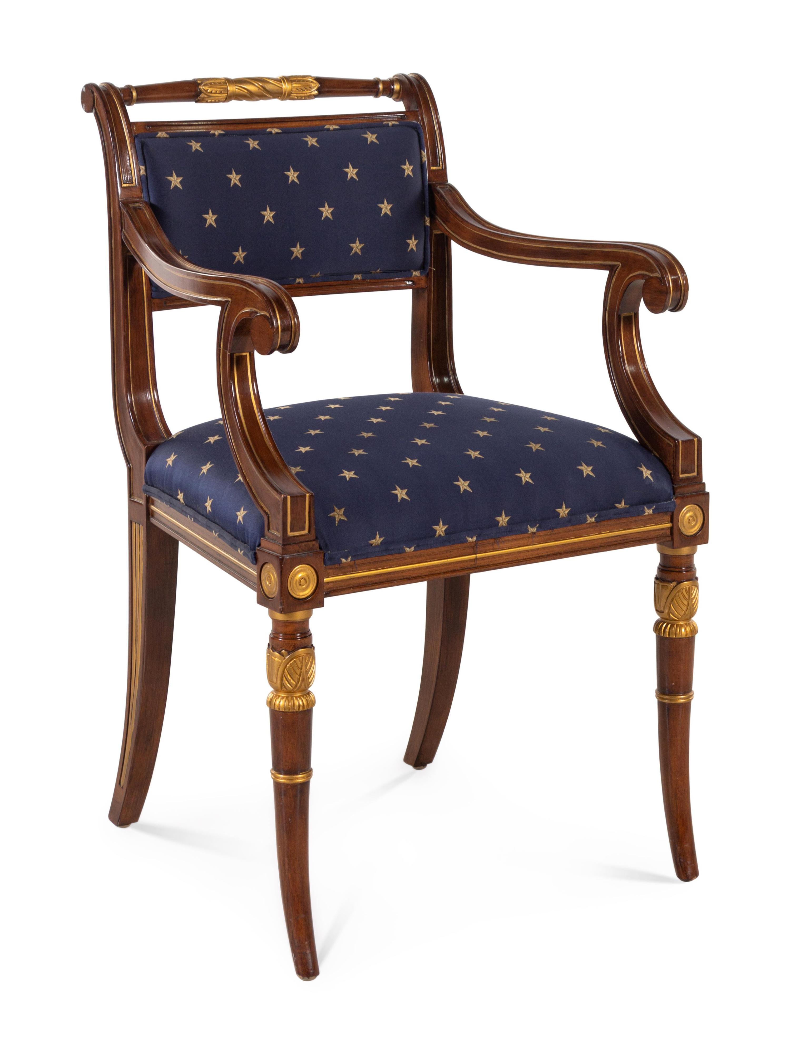 A Federal Style Parcel-Gilt Mahogany Armchair