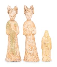 A Glazed Soldier and Two Painted Terracotta Figures, Sui-Tang Dynasties