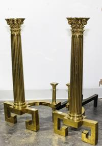 A Pair of Neoclassical Style Brass Andirons Height 27 inches. — 20TH CENTURY