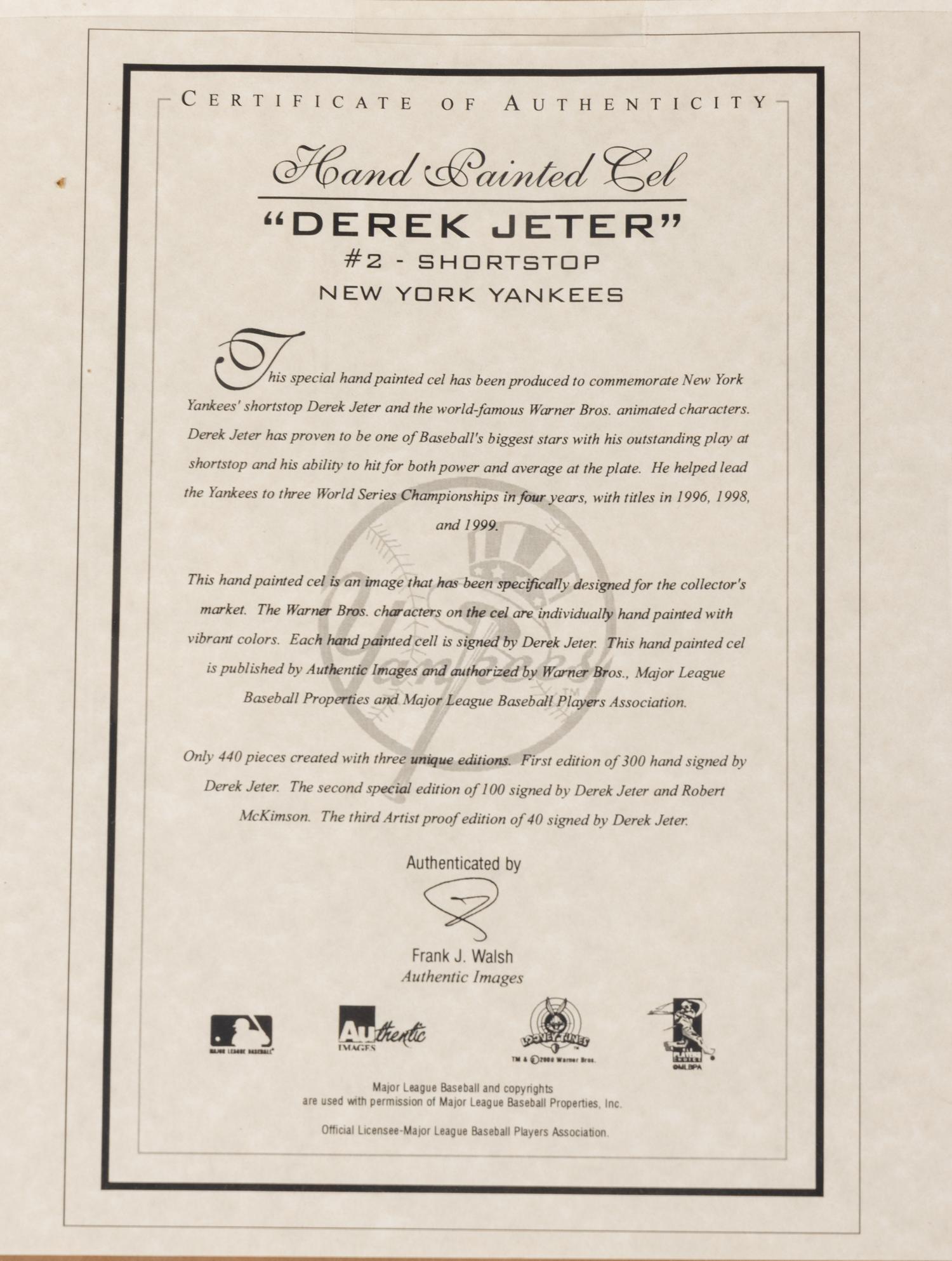 A Derek Jeter Signed Autograph "What's Up Doc!" Looney Tunes Cel,