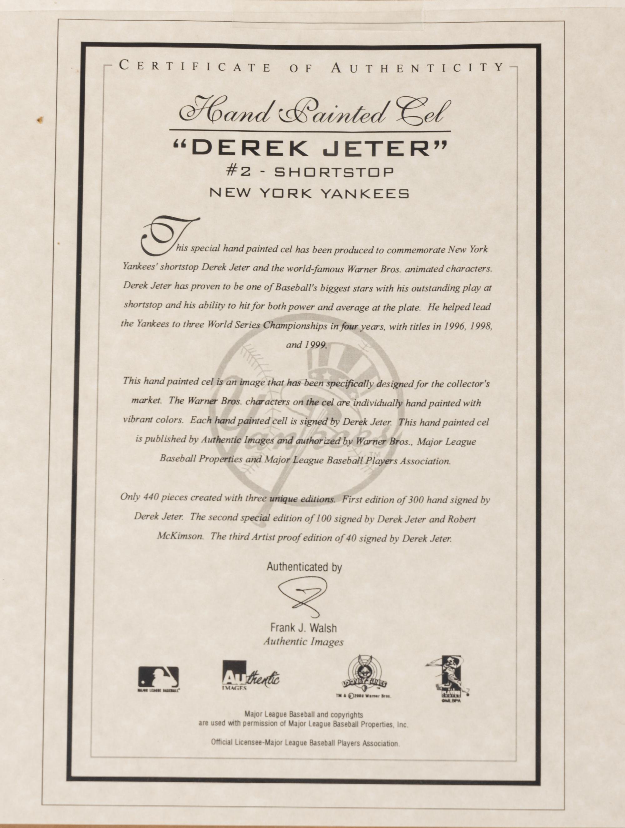 A Derek Jeter Signed Autograph "What's Up Doc!" Looney Tunes Cel,
