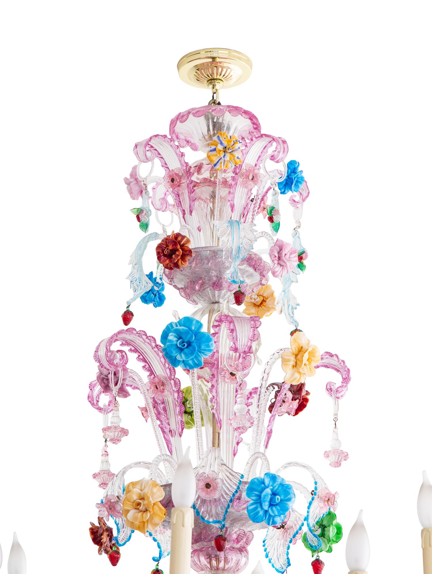 A Murano Colored Glass Twelve-Light Chandelier