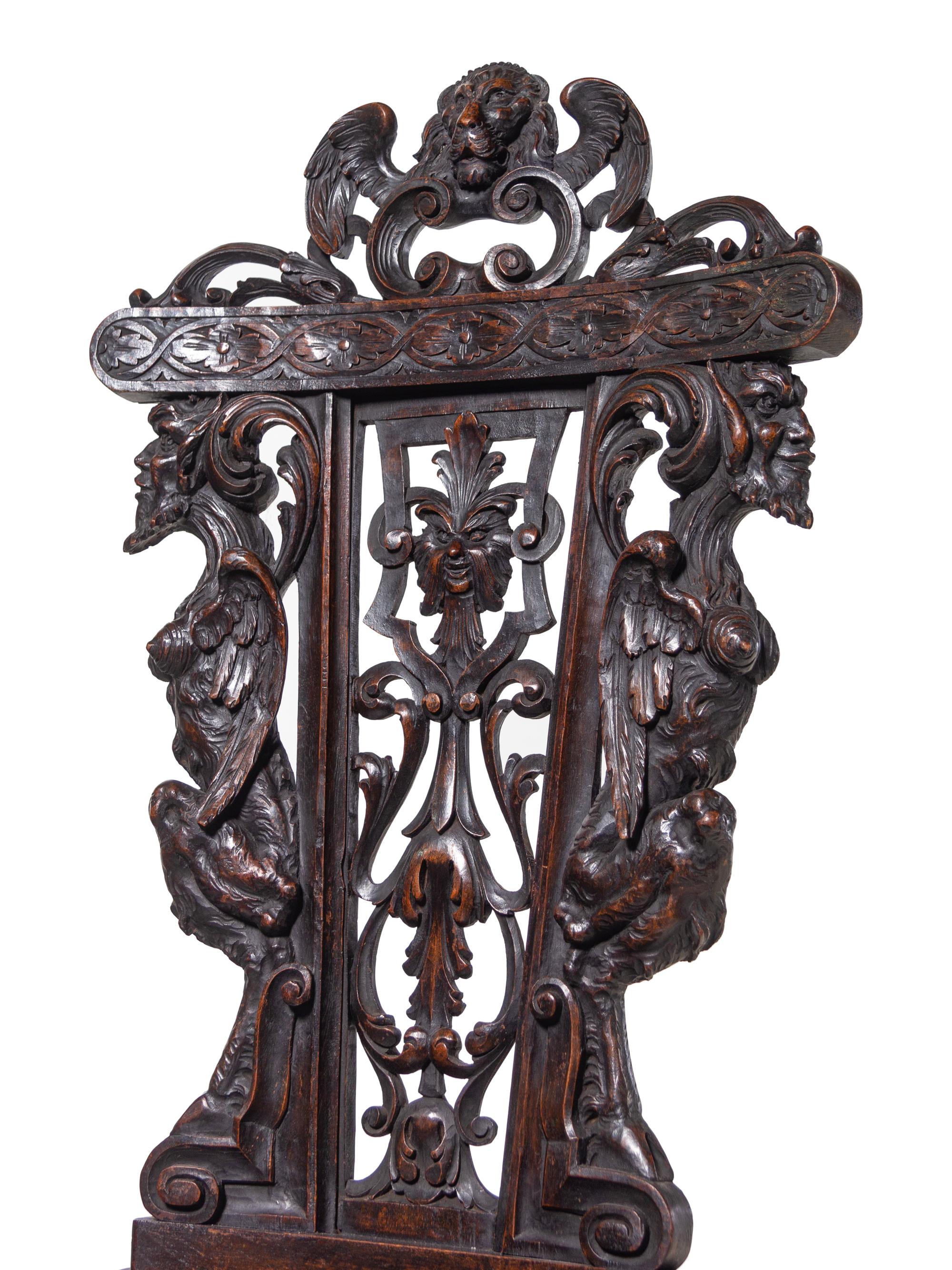 An English Renaissance Revival Carved Mahogany Hall Chair