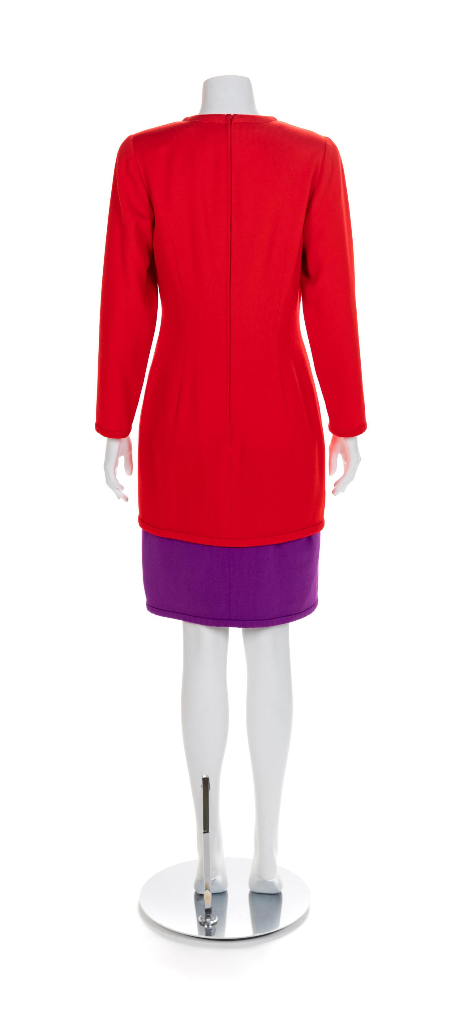 Valentino Red and Purple Wool Dress, 2000s
