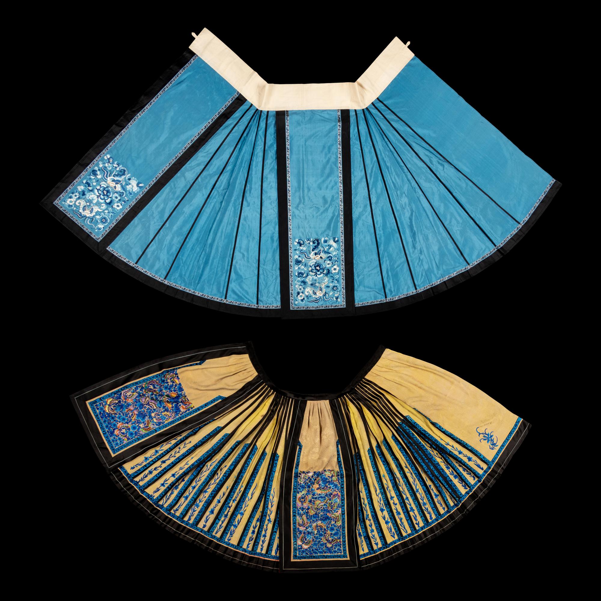 Two Chinese Embroidered Silk Skirts, 19th Century 清晚期 馬面裙兩件