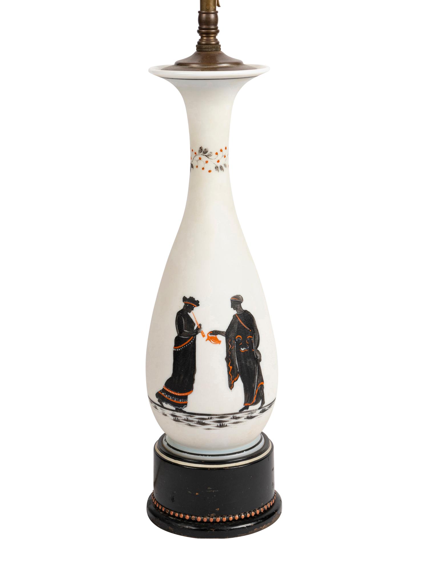 A French Painted Glass Vase Mounted as a Lamp