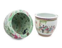 Two Chinese Famille Rose Porcelain Fish Bowls