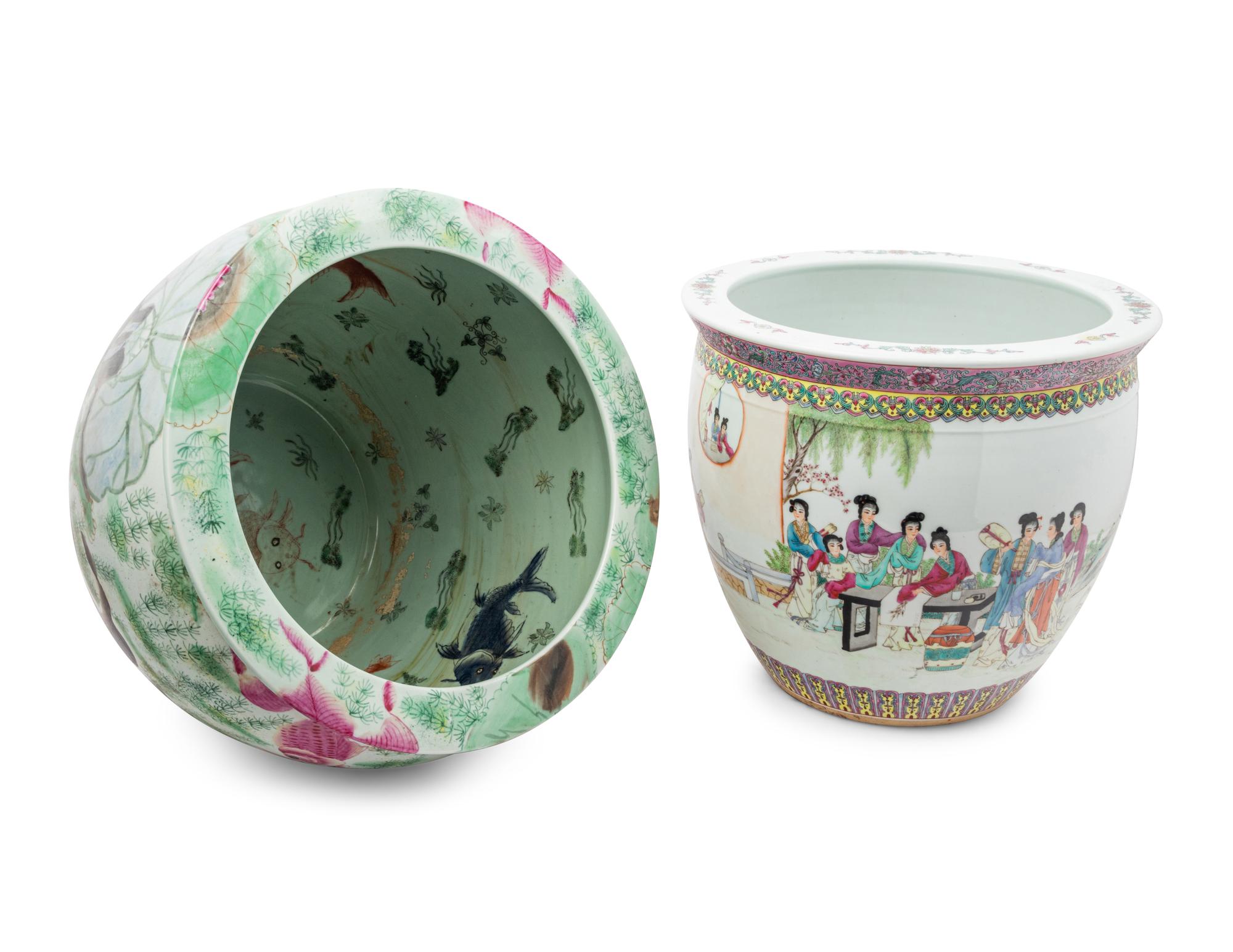 Two Chinese Famille Rose Porcelain Fish Bowls