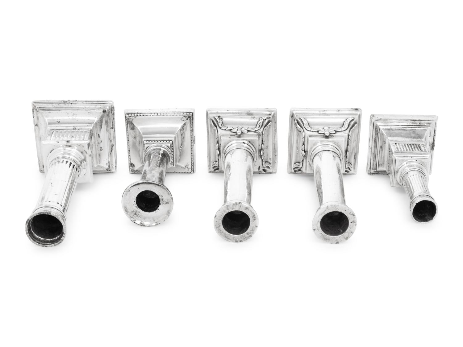 Five Continental and Spanish Colonial Silver Candlesticks