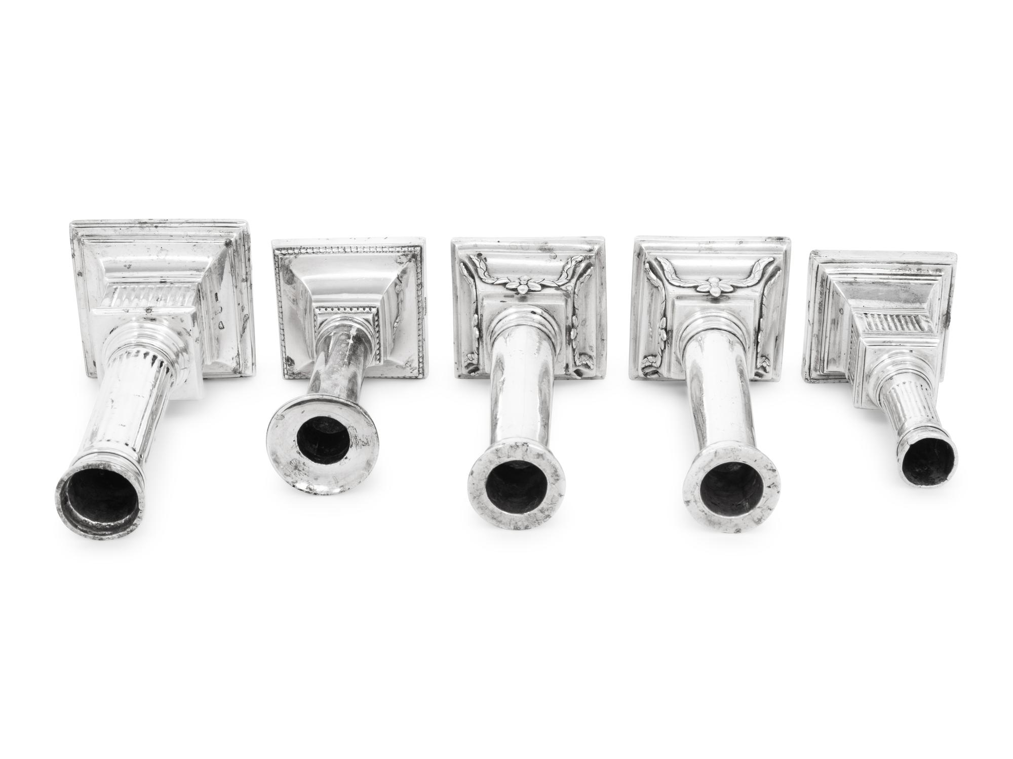 Five Continental and Spanish Colonial Silver Candlesticks