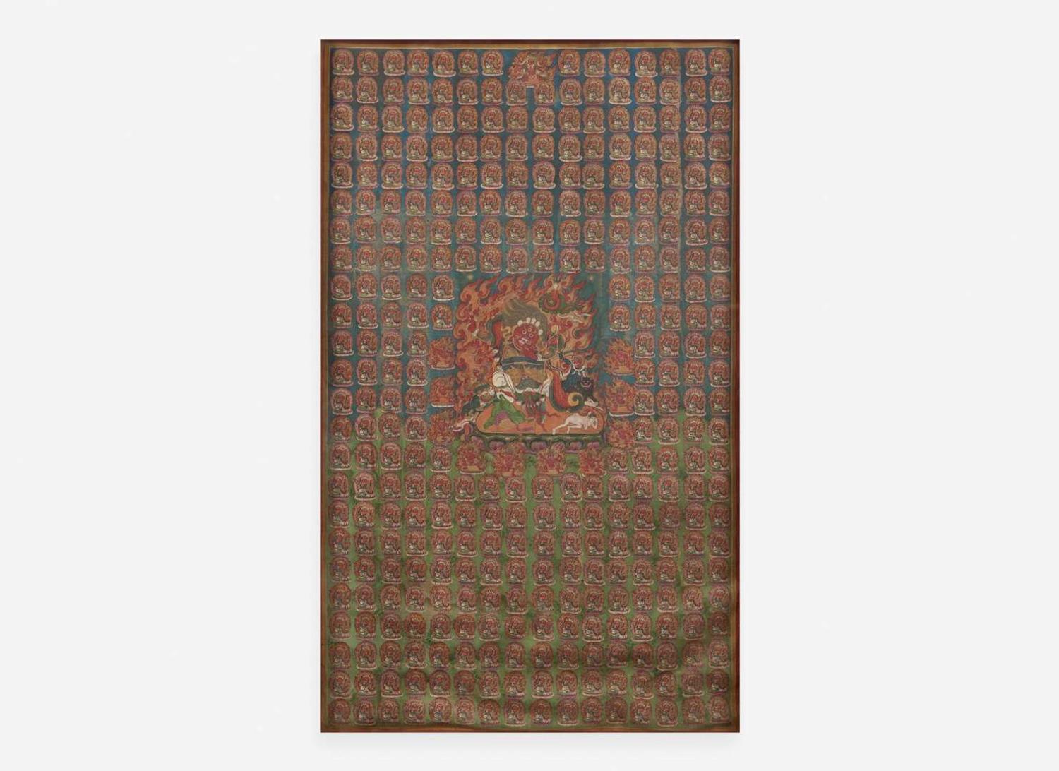 An unusual pair of Tibetan or Mongolian thankas depicting Begtse Chen, 19th century or later 藏傳或蒙古唐卡一對 十九世紀或更晚