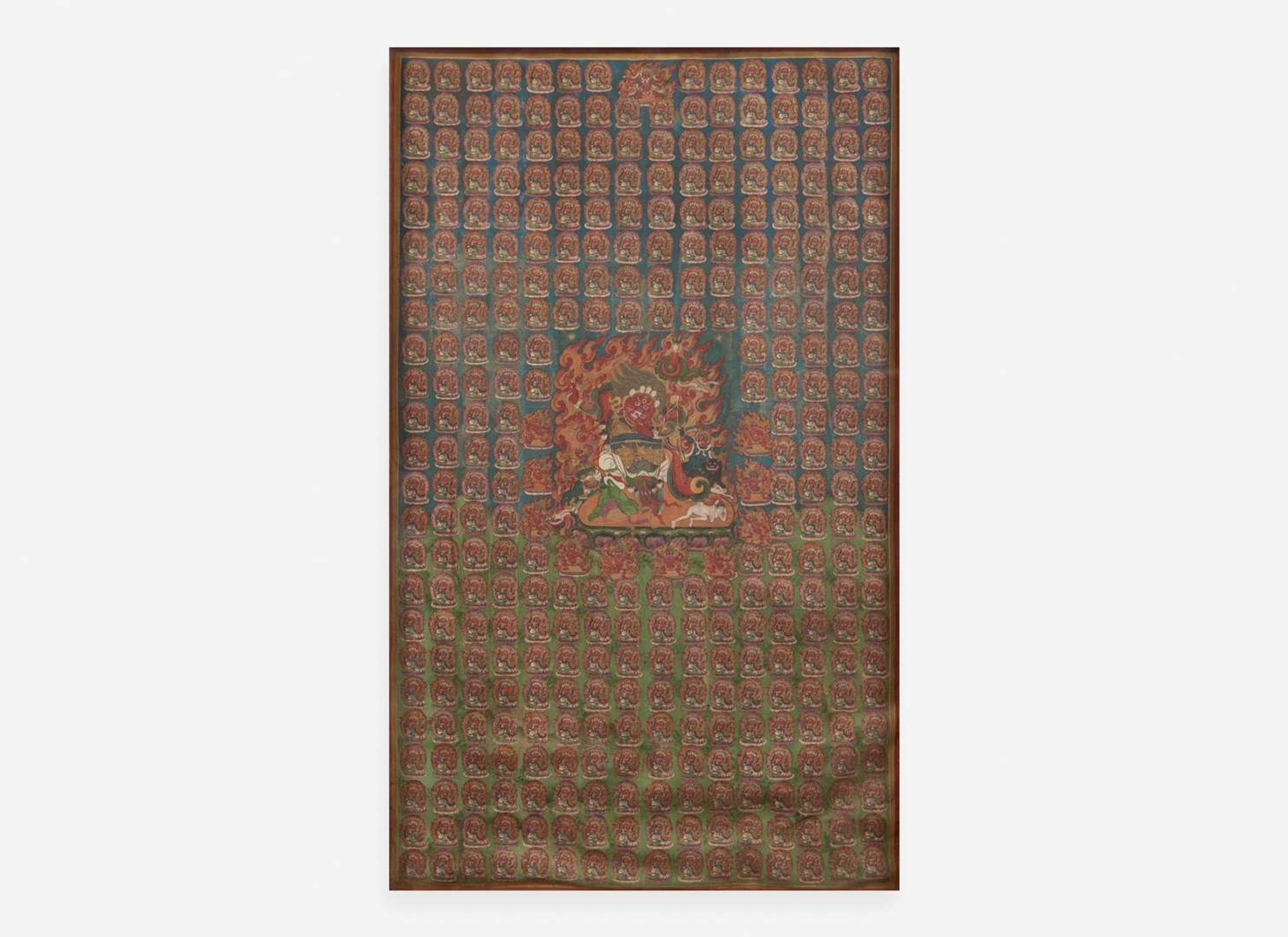 An unusual pair of Tibetan or Mongolian thankas depicting Begtse Chen, 19th century or later 藏傳或蒙古唐卡一對 十九世紀或更晚
