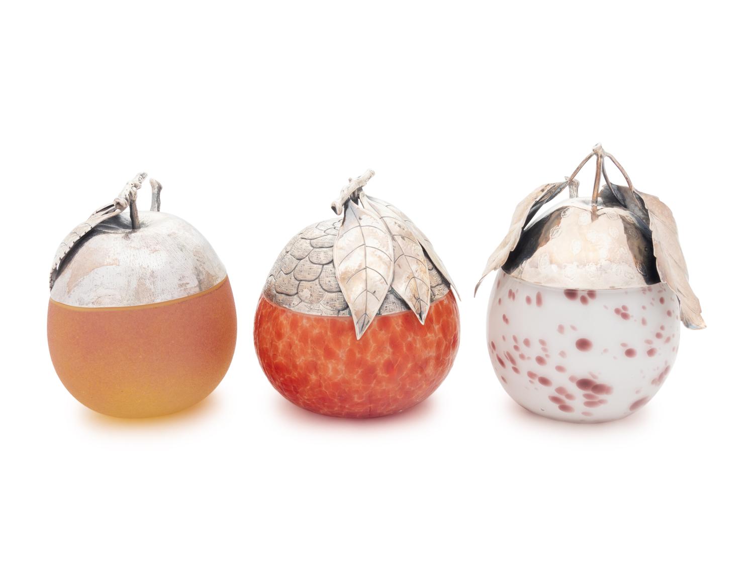 Three Buccellati Silver-Mounted Glass Jam Jars