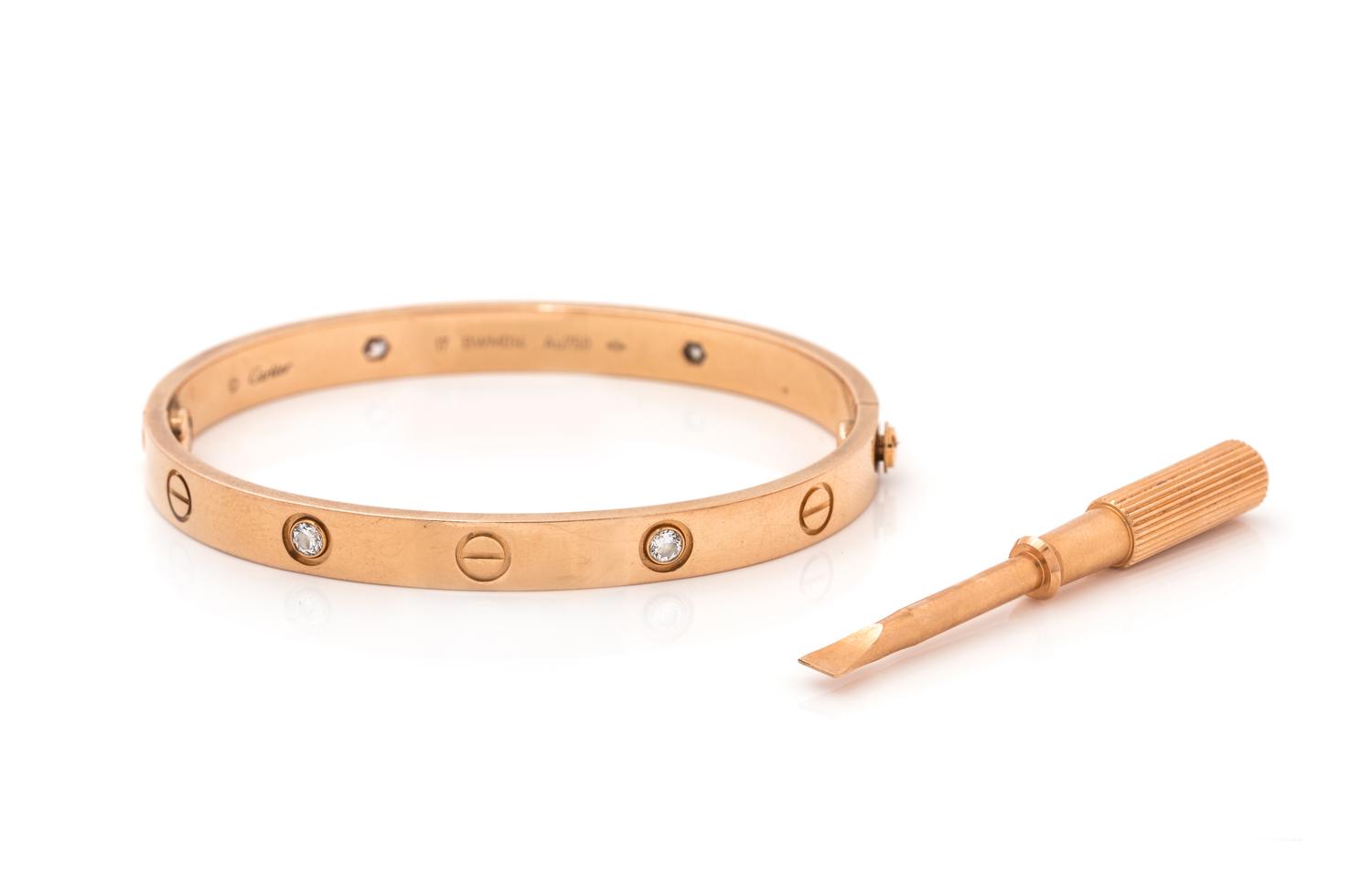 CARTIER, ROSE GOLD AND DIAMOND 'LOVE' BRACELET
