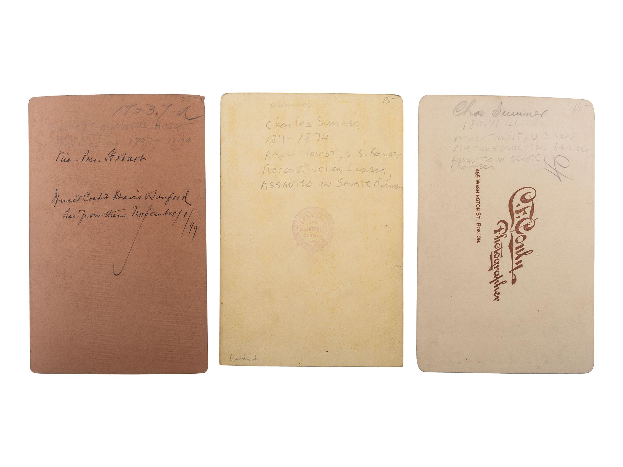 [POLITICS]. 6 cabinet cards of US Presidents and politicians incl. JOHNSON, GRANT, & SUMNER.