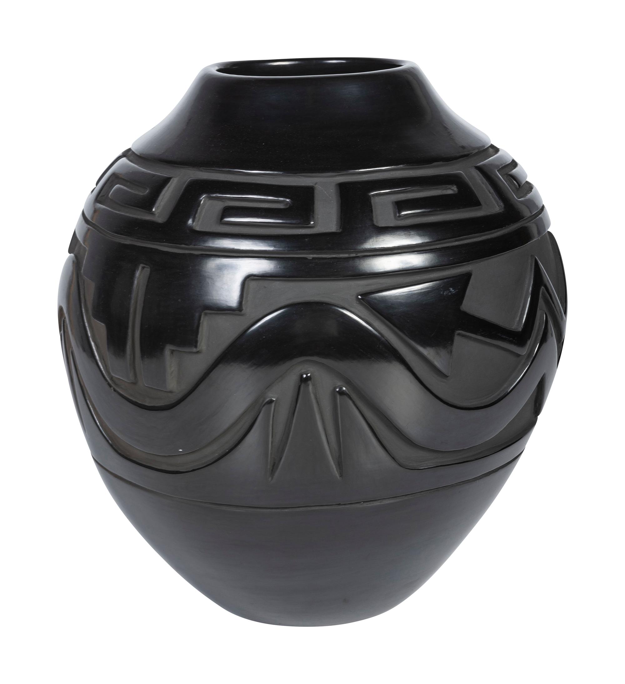 Award Winning Carved Blackware Pottery Jar
