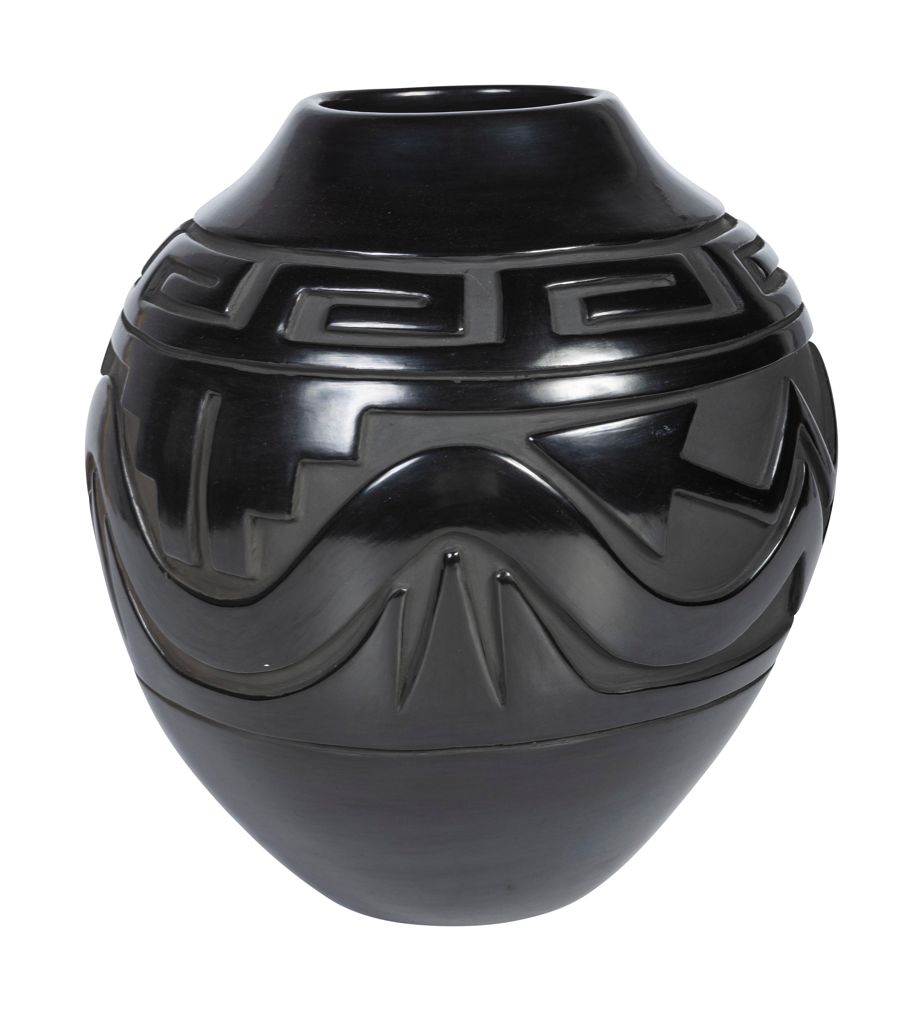 Award Winning Carved Blackware Pottery Jar