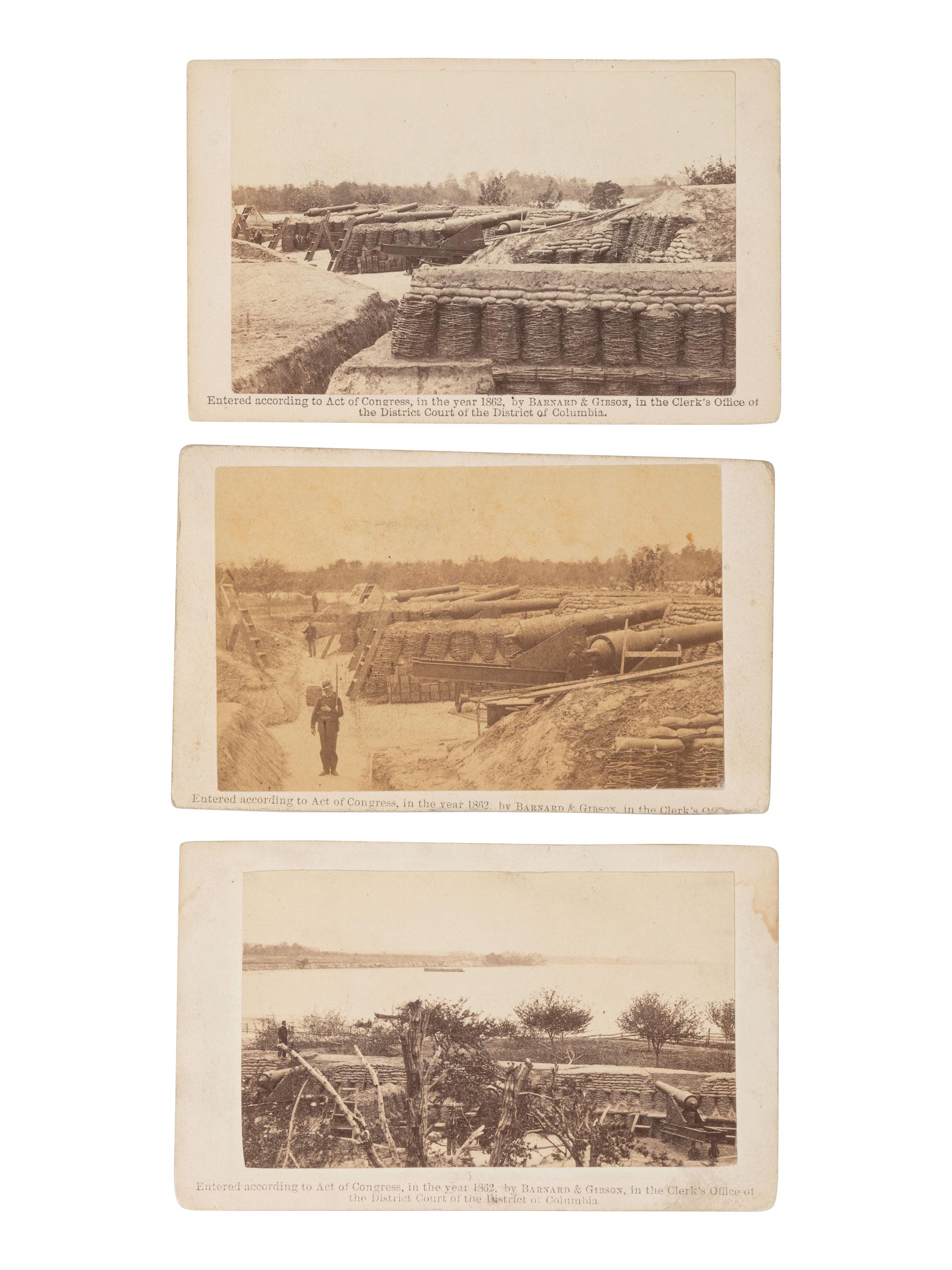 [CIVIL WAR]. 11 CDVs of artillery and fortifications from Brady's Album Gallery . 1862.
