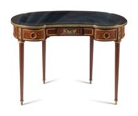 A Louis XVI Style Gilt Bronze Mounted Parquetry Writing Table