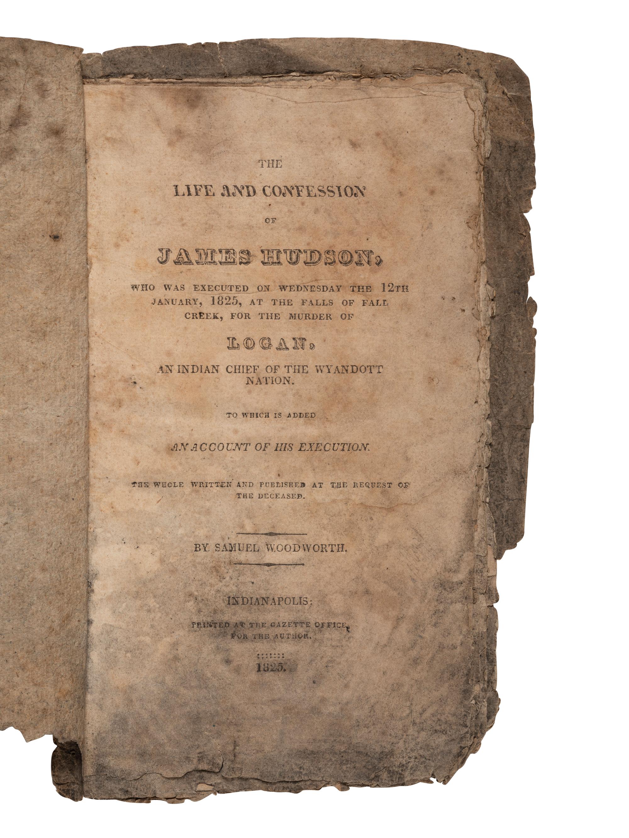[WESTERN AMERICANA]. Scarce pamphlet related to the 1824 murder of nine Native Americans in Indiana, and the execution of the white perpetrators.