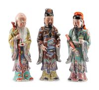 Three Chinese Export Enameled Porcelain Figures of Scholars