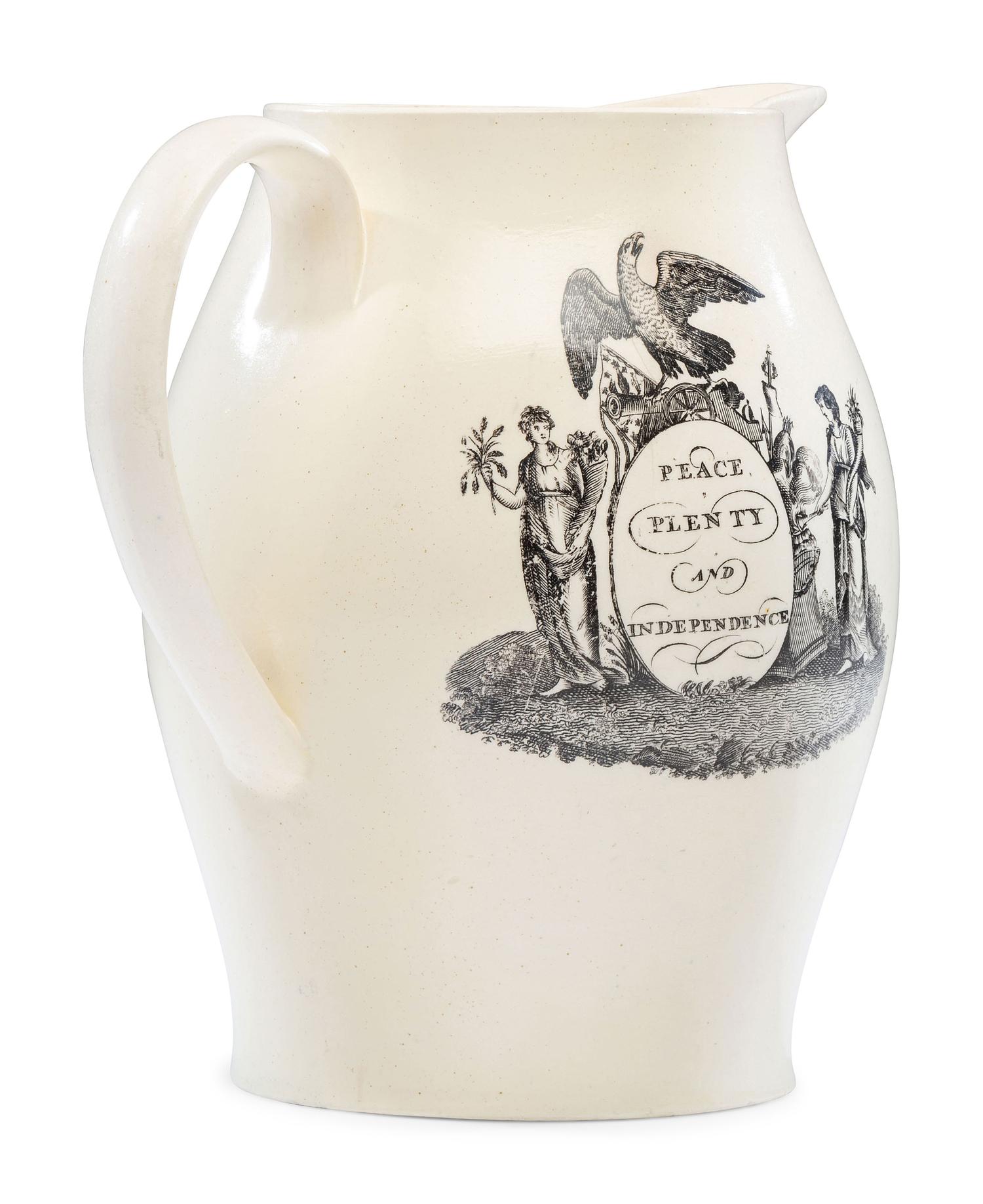 A Liverpool Transfer-Printed Creamware 'Peace, Plenty, and Independence / James Madison' Pitcher