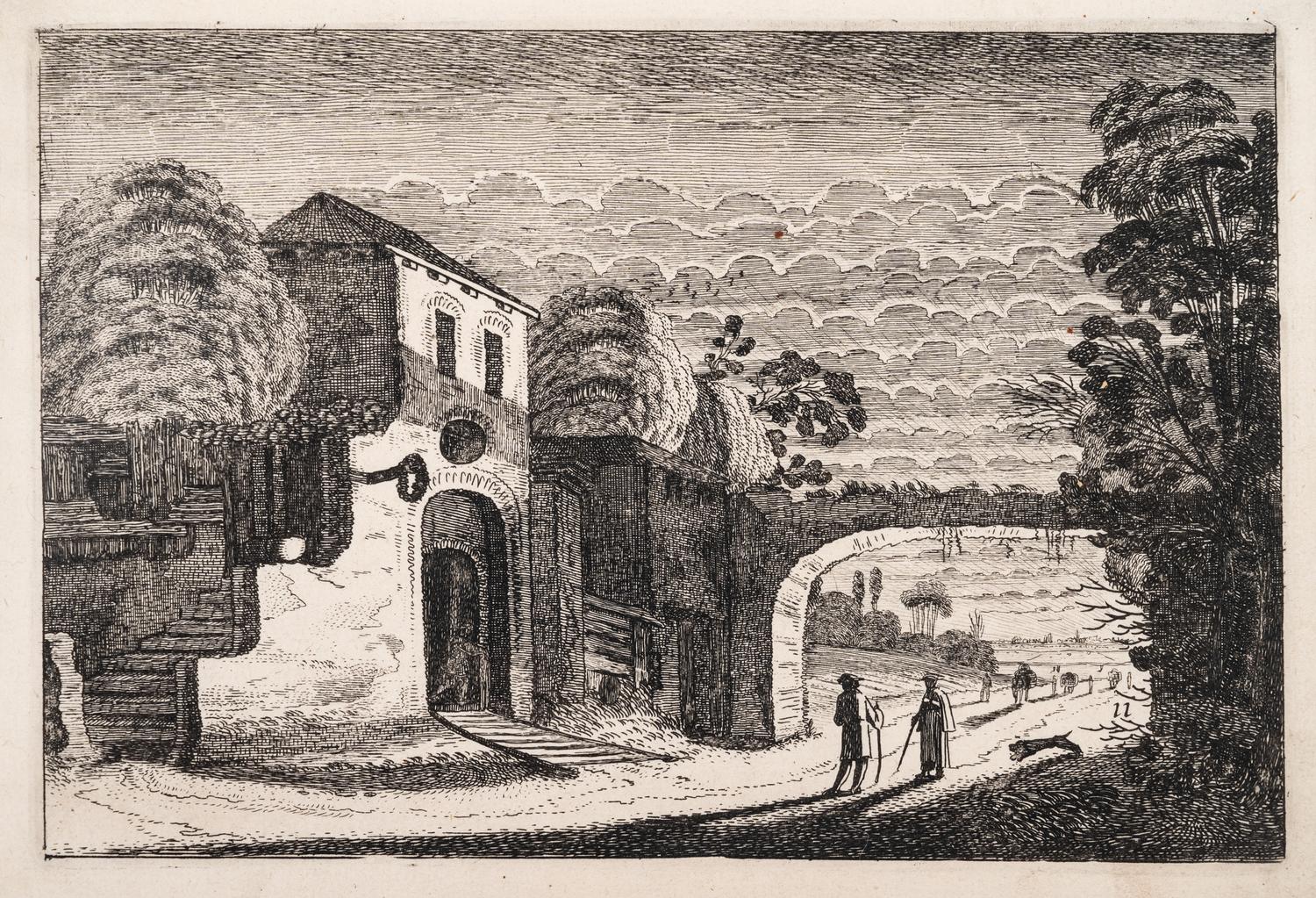 A group of five prints ( The Brewery by a Frozen Canal; The Repast Under the Tent; The Village Gateway; Untitled (Archway Over the Road); Untitled (View of a Walled Town) )