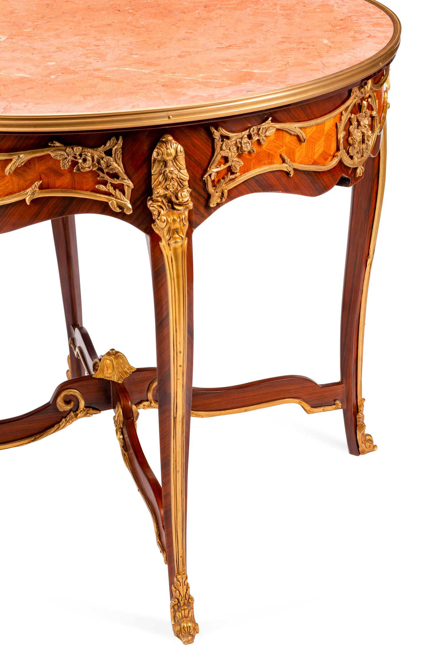 A Pair of Large Louis XV Style Bronze Mounted Marble-Top Guéridons