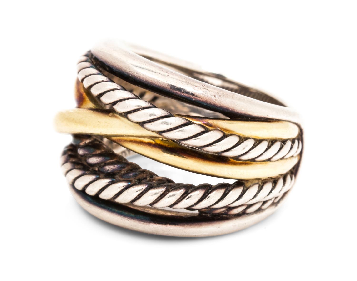 A Sterling Silver and 14 Karat Yellow Gold ‘Crossover’ Ring, David Yurman,