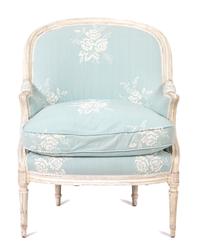 A Louis XVI Style Carved and Painted Bergere Height 37 inches. — 19TH CENTURY