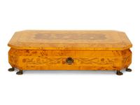 An Italian Burlwood and Marquetry Musical Jewelry Box