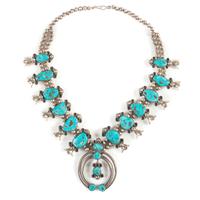 Navajo Silver and Turquoise Squash Blossom Necklace