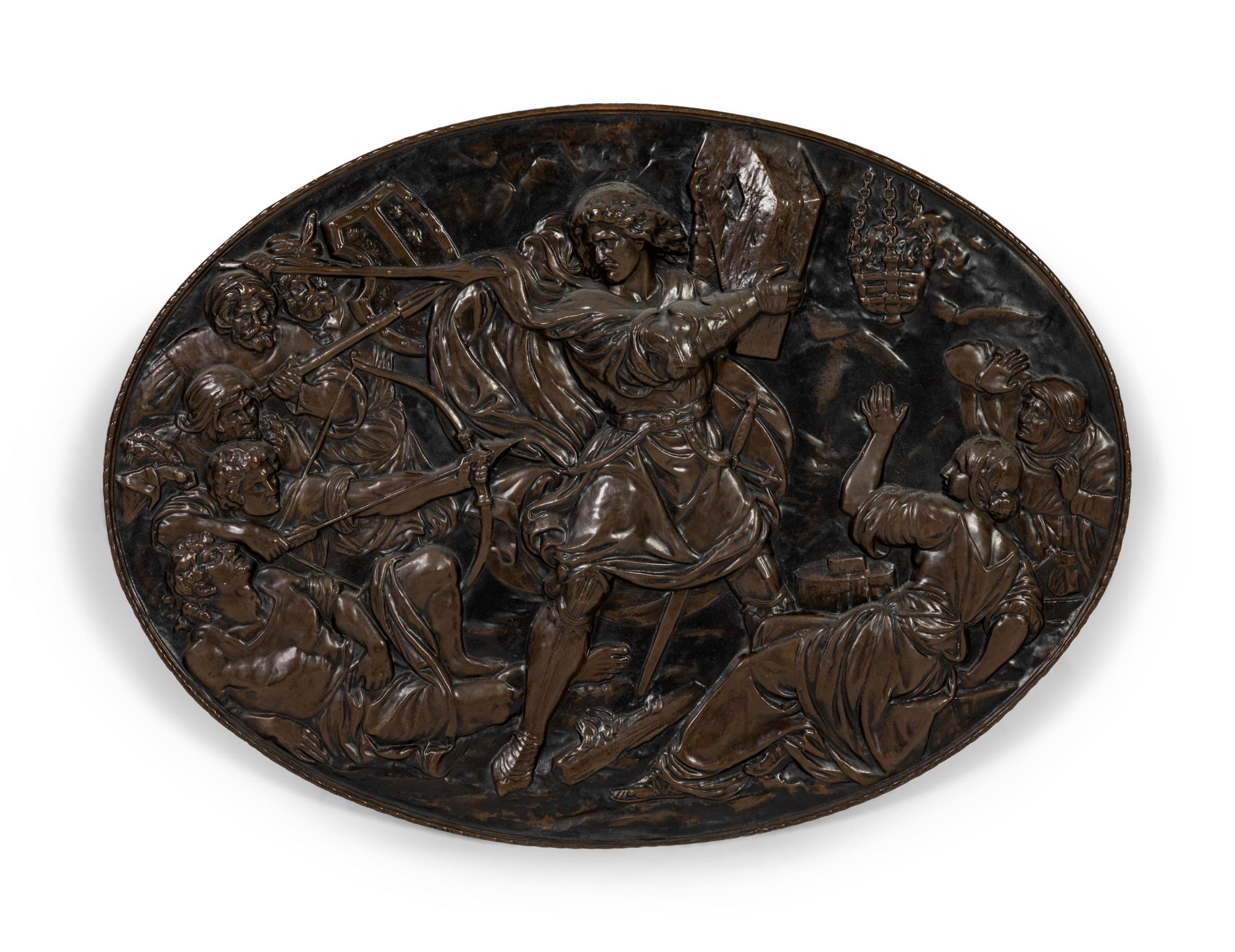 A Continental Metal Figural Plaque
