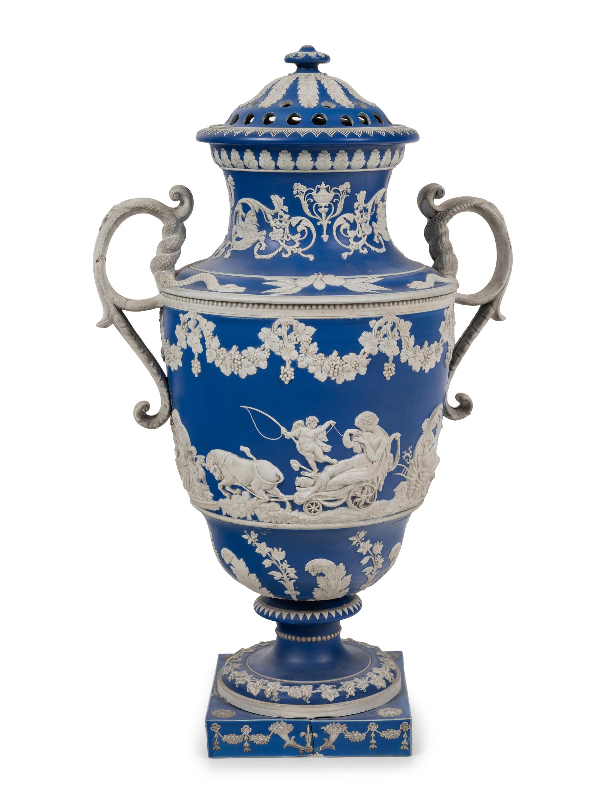 A Large Wedgwood Jasperware Tulip Vase and Cover