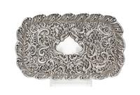 A Victorian Silver Tray, H. Matthews, Birmingham, 1898, of rectangular form with allover rococo decoration, centered by a vacant cartou
