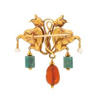 ANTIQUE, YELLOW GOLD AND MULTIGEM GRIFFIN BROOCH