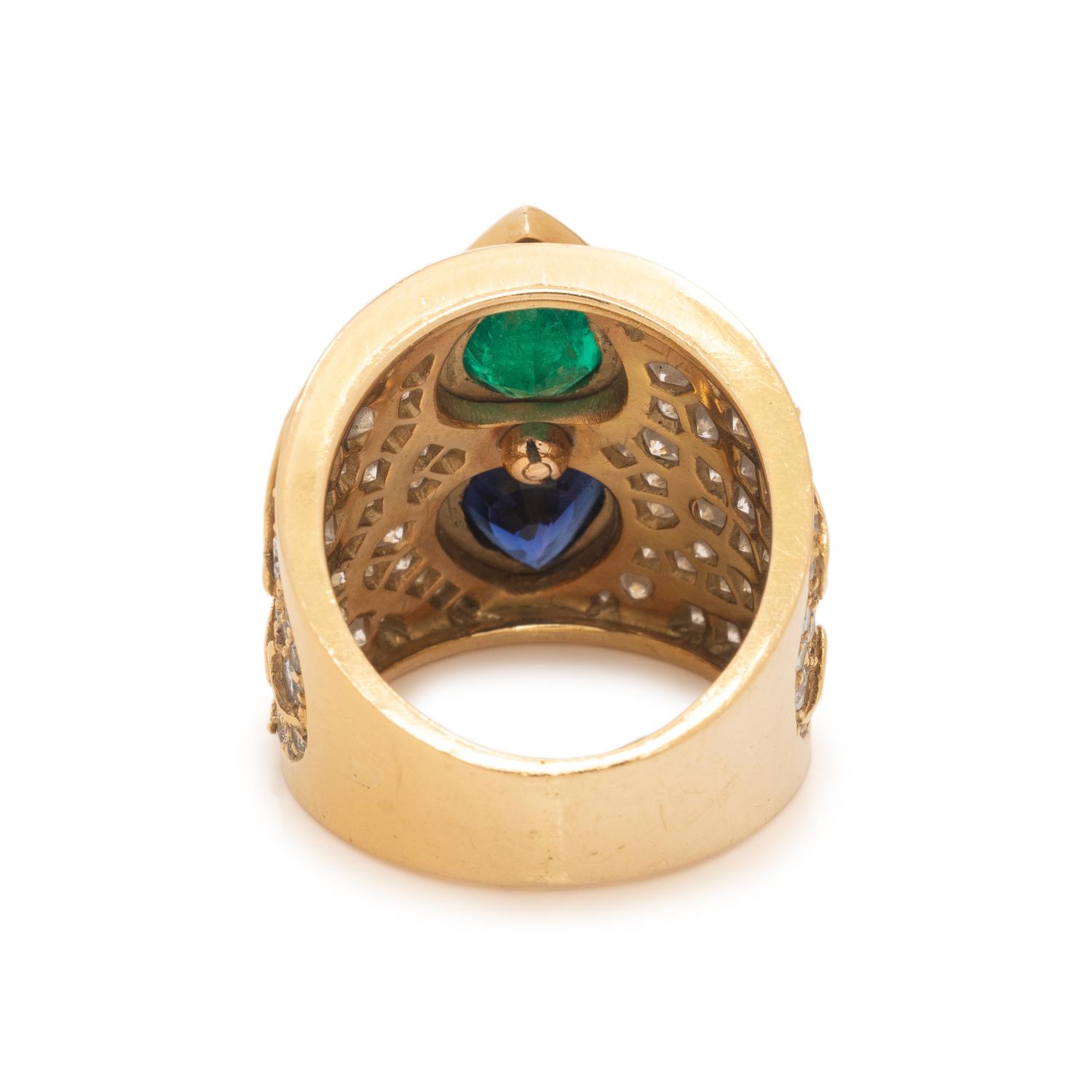 MARINA B., EMERALD, SAPPHIRE AND DIAMOND RING