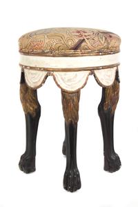 A Neoclassical Style Painted and Parcel Gilt Stool Height 22 1/2 x diameter 16 inches. — 20TH CENTURY