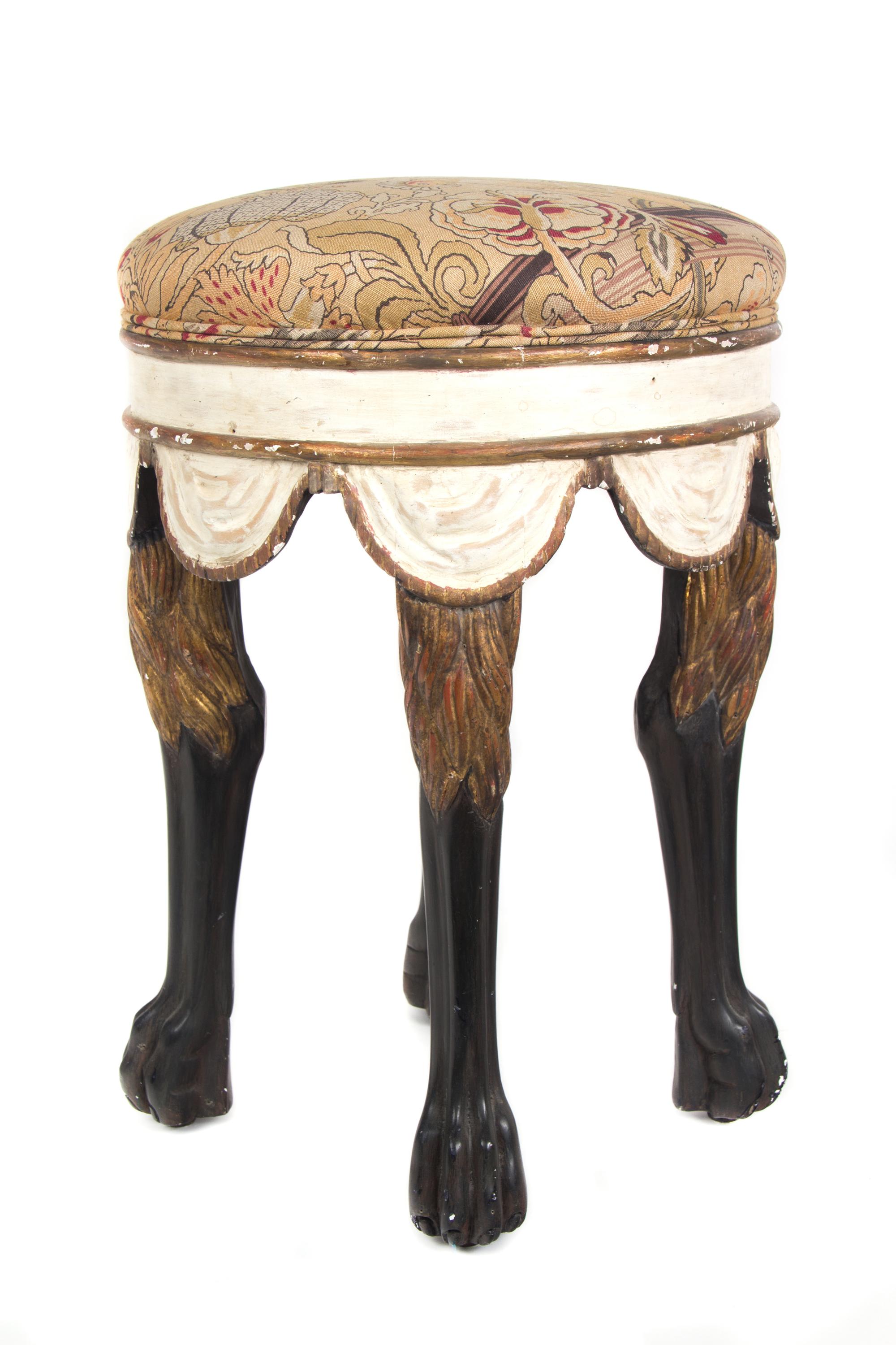 A Neoclassical Style Painted and Parcel Gilt Stool Height 22 1/2 x diameter 16 inches. — 20TH CENTURY