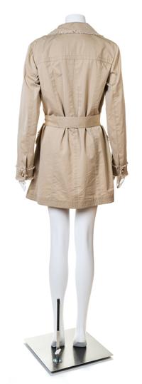 A Chanel Khaki Cotton Double Breasted Trench Coat, Size 42; Belt: 59.5" x 2".