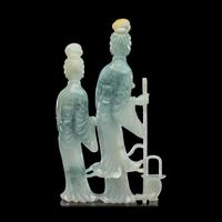 A Chinese Green Jadeite Carving of Two Female Immortals, 20th Century 近代 翡翠仕女擺件