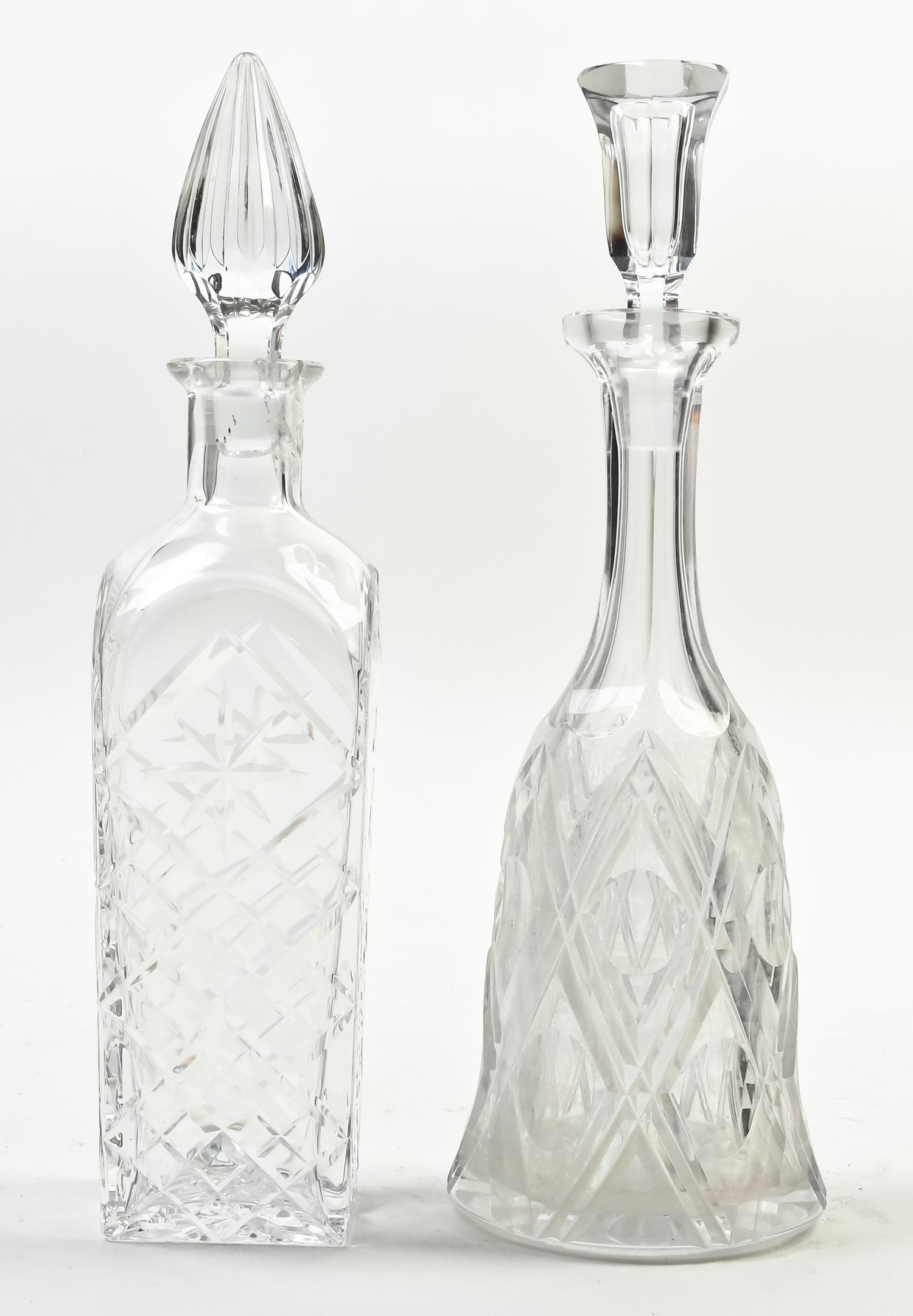 Two Cut Glass Decanters Height of first 13 3/4 inches.