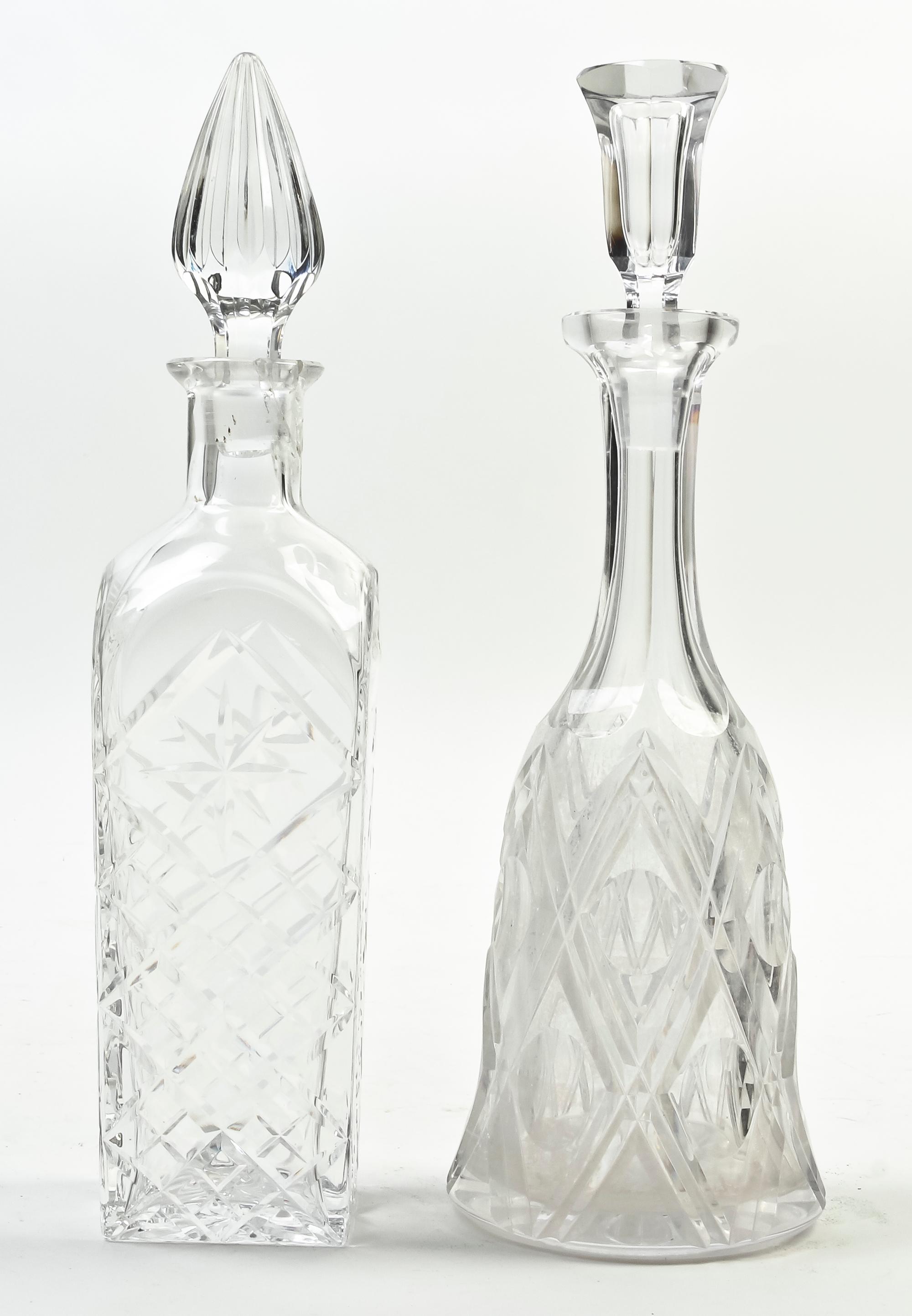 Two Cut Glass Decanters Height of first 13 3/4 inches.