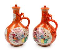 A Pair of Chinese Export Porcelain 'Dragon Motif' Water Pots and Covers