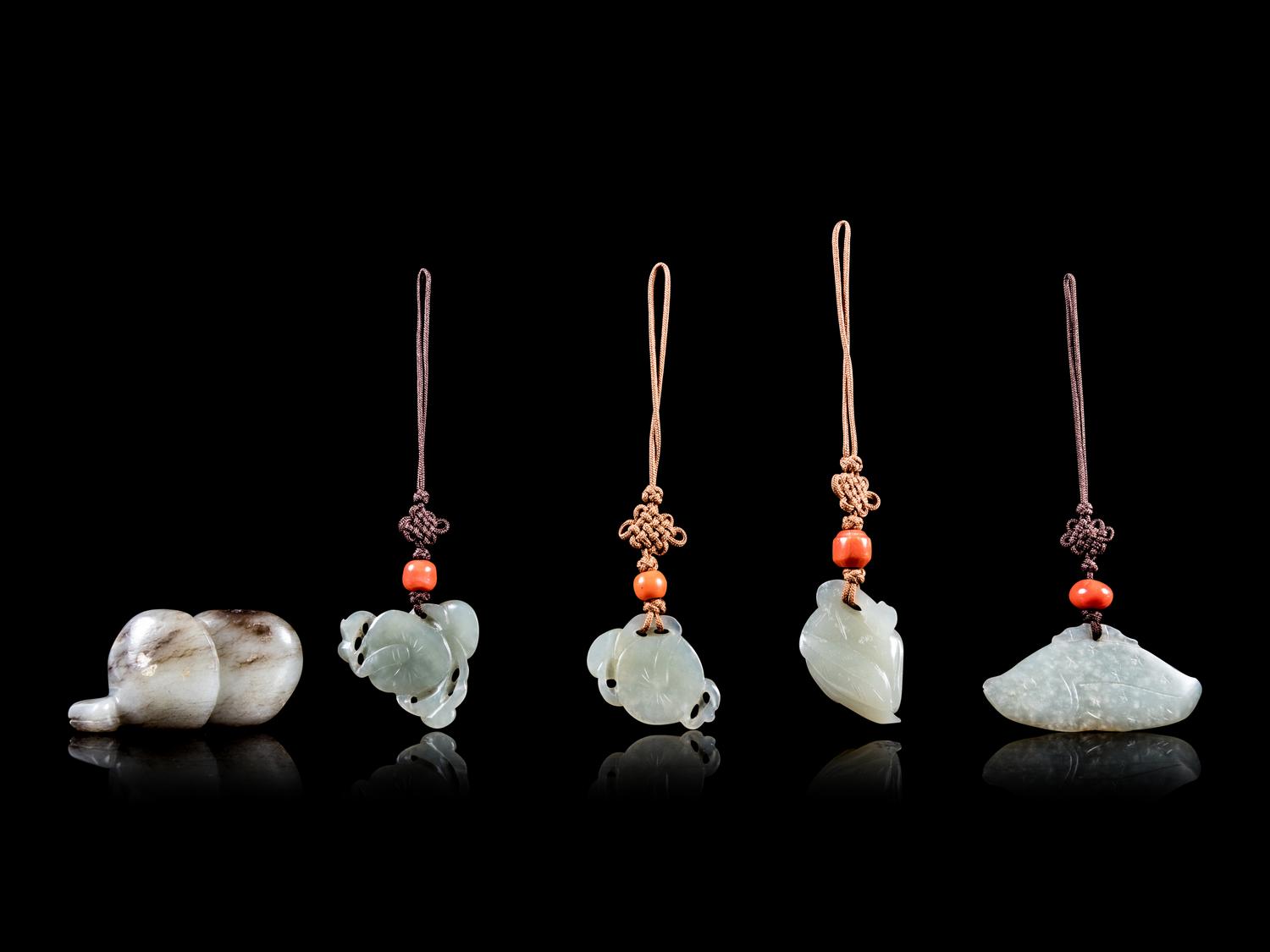 Five Chinese Celadon Jade Pendants