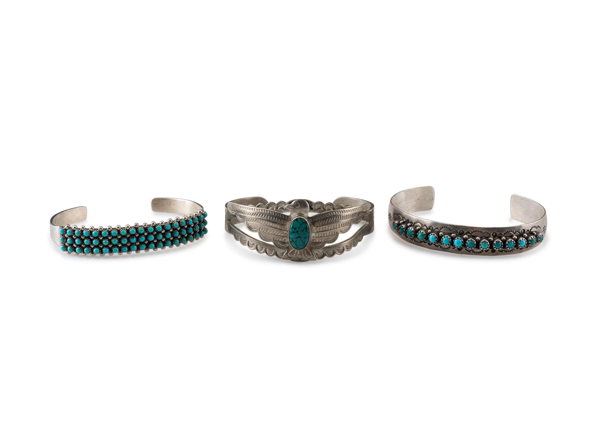 Fred Harvey Era AND Navajo Petit Point Turquoise and Silver Cuff Bracelets