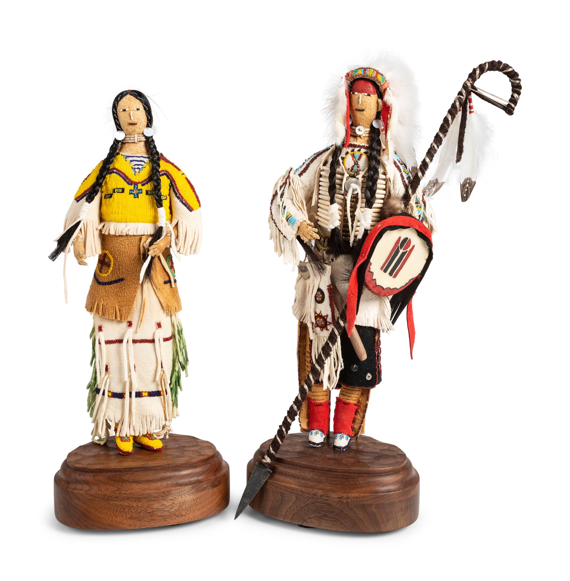 Yellow Hair and Red Turtle , Beaded Hide Dolls