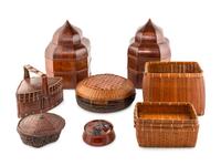A Collection of Ten Lacquered and Woven Baskets